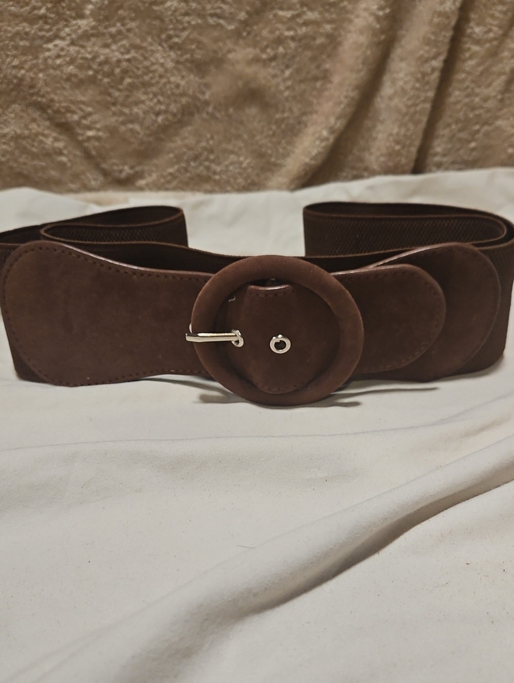 Source Unknown Brown Suede Round Buckle Stretch Belt